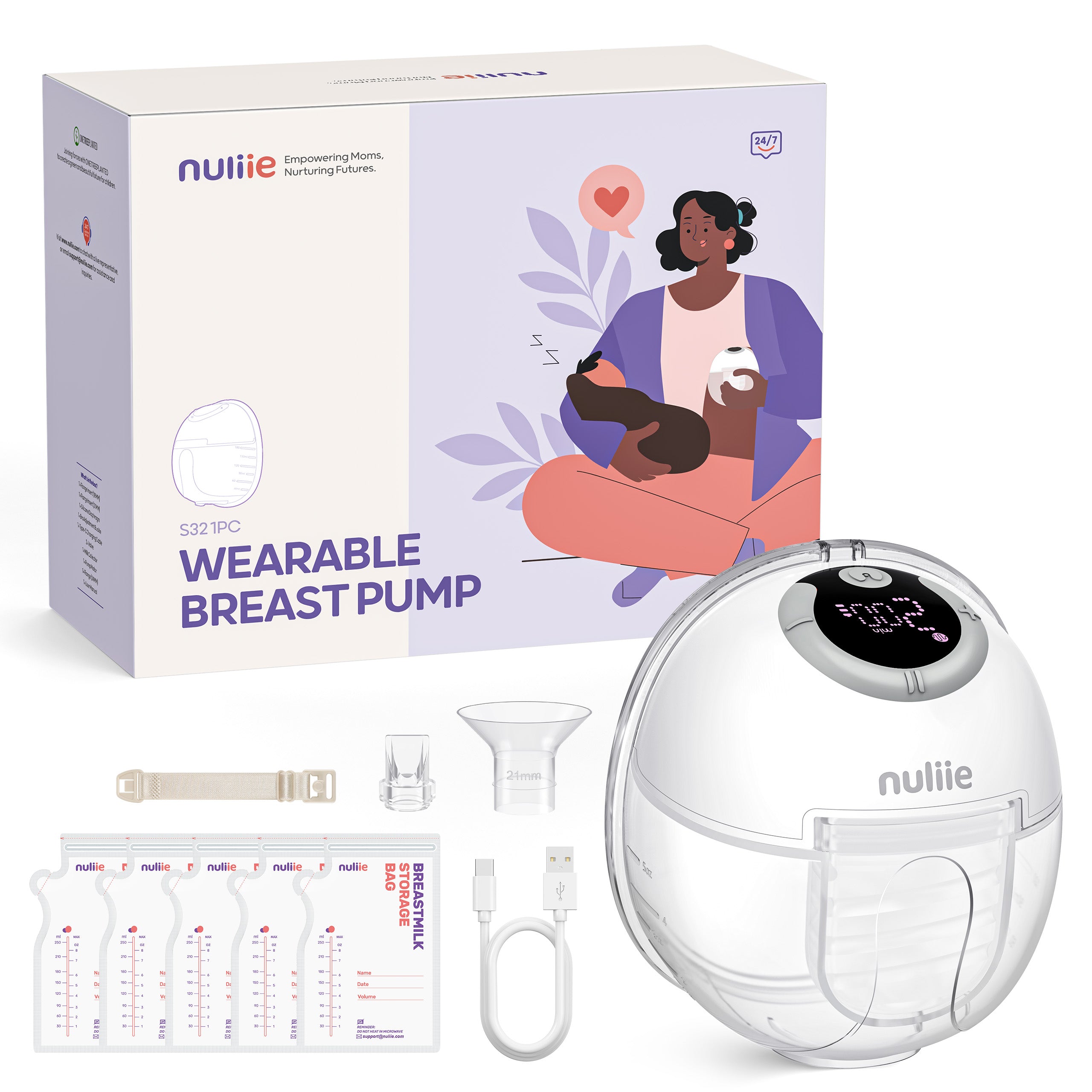 Nuliie S32 Hands Free Breast Pump, Wearable Lightweight Silicon, White