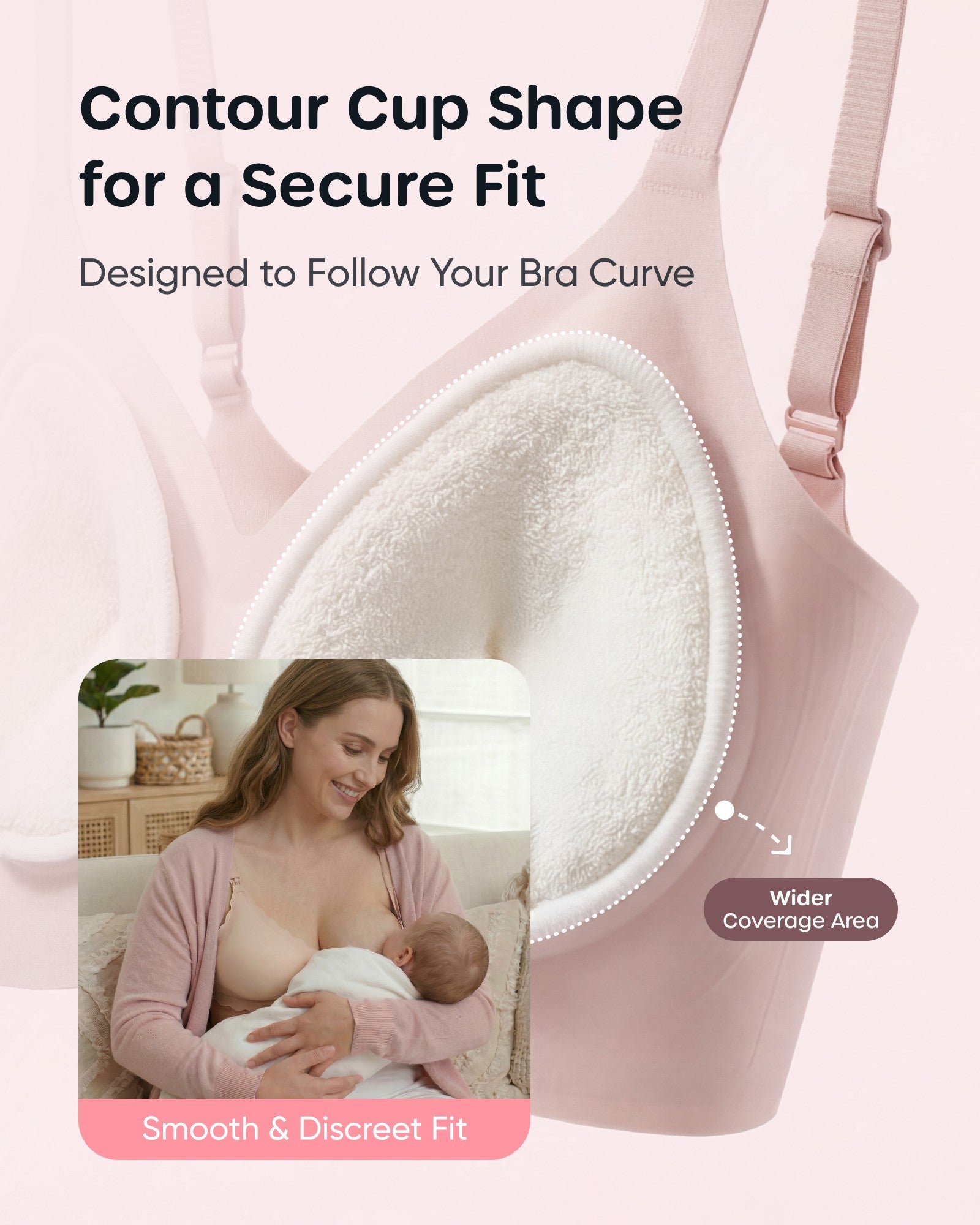 Nuliie Reusable Nursing Pads 14 Pack (7 Pairs), Contour Cup Shape for Better Coverage