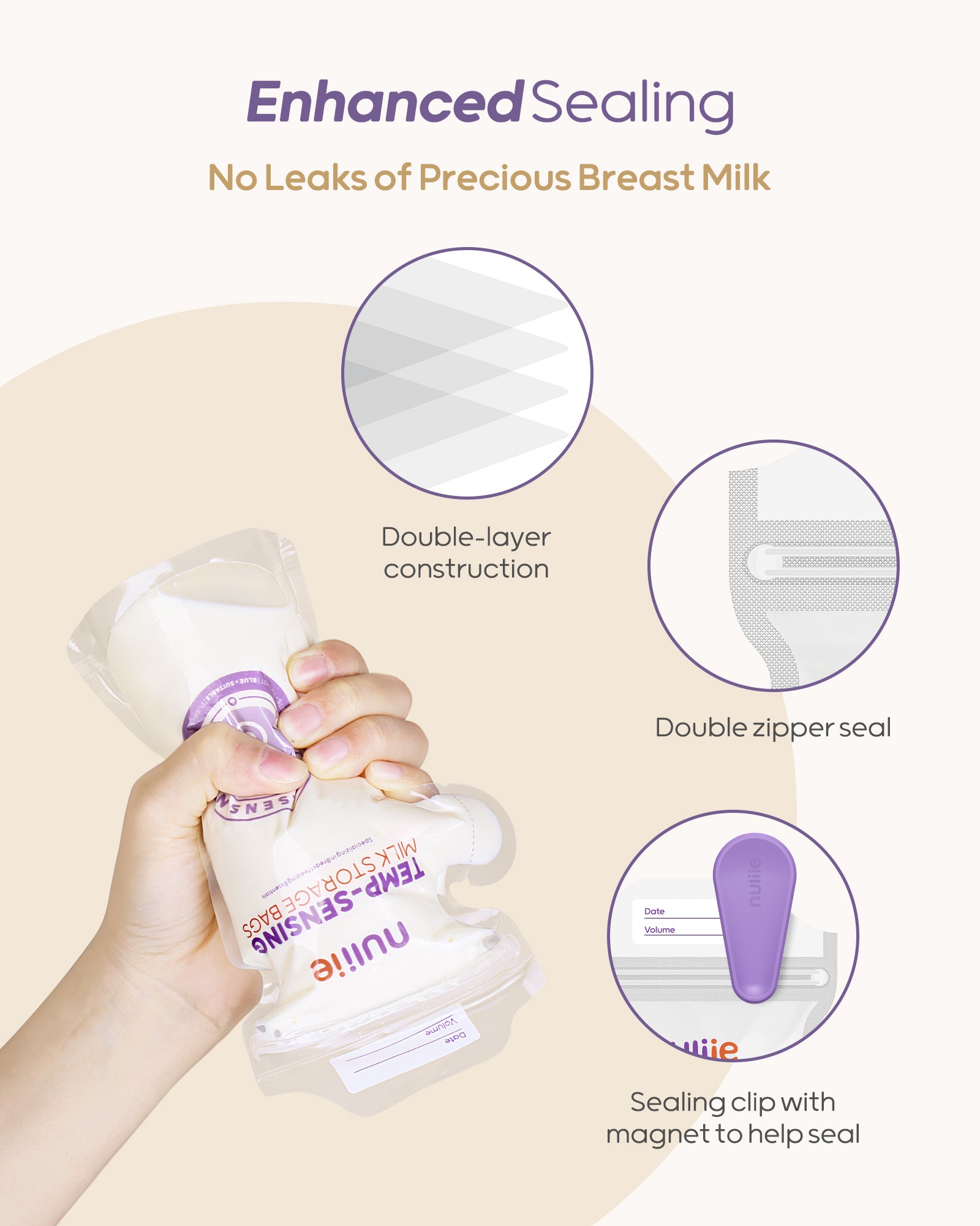 Nuliie 150pcs Temp-Sensing Breastmilk Storage Bag with Locking Clamp