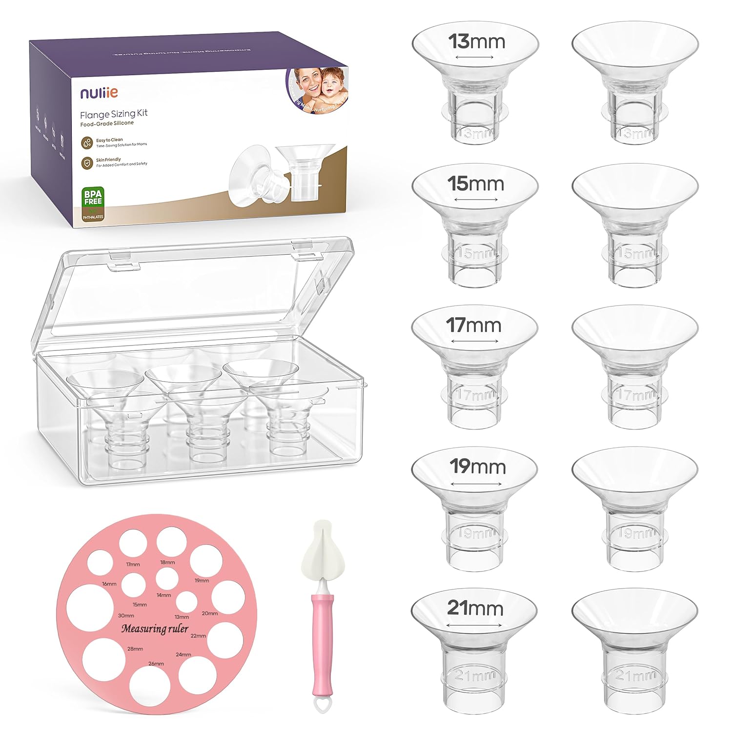 Nuliie Flange Inserts for Most Breast Pump, With Circular Measuring Ruler