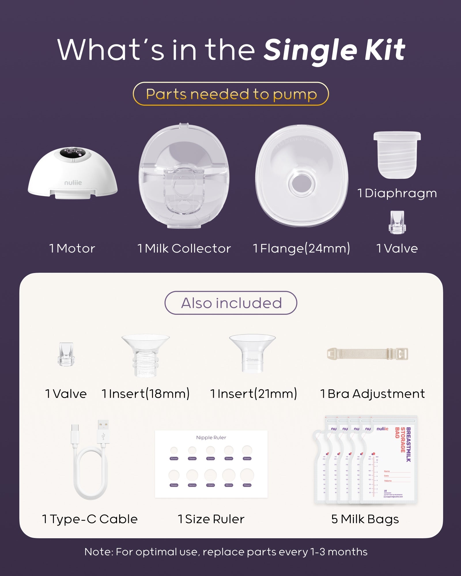 Nuliie S32 Hands Free Breast Pump, Wearable Lightweight Silicon, Purple