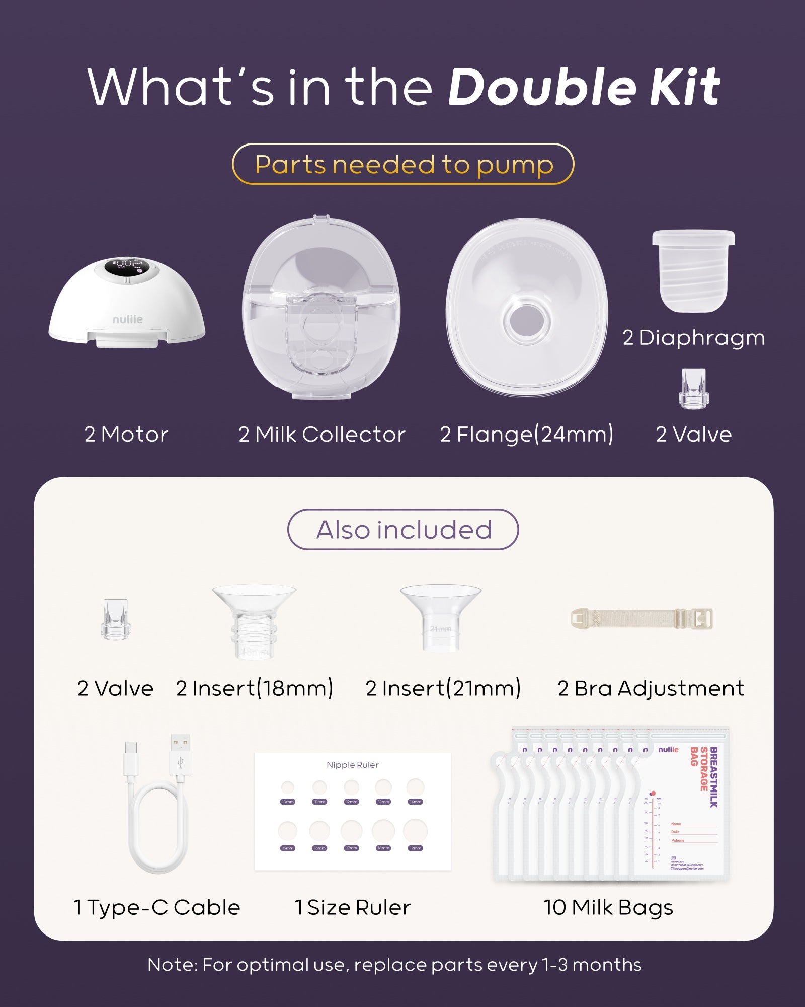 Nuliie S32 Hands Free Breast Pump, Wearable Lightweight Silicon, Purple