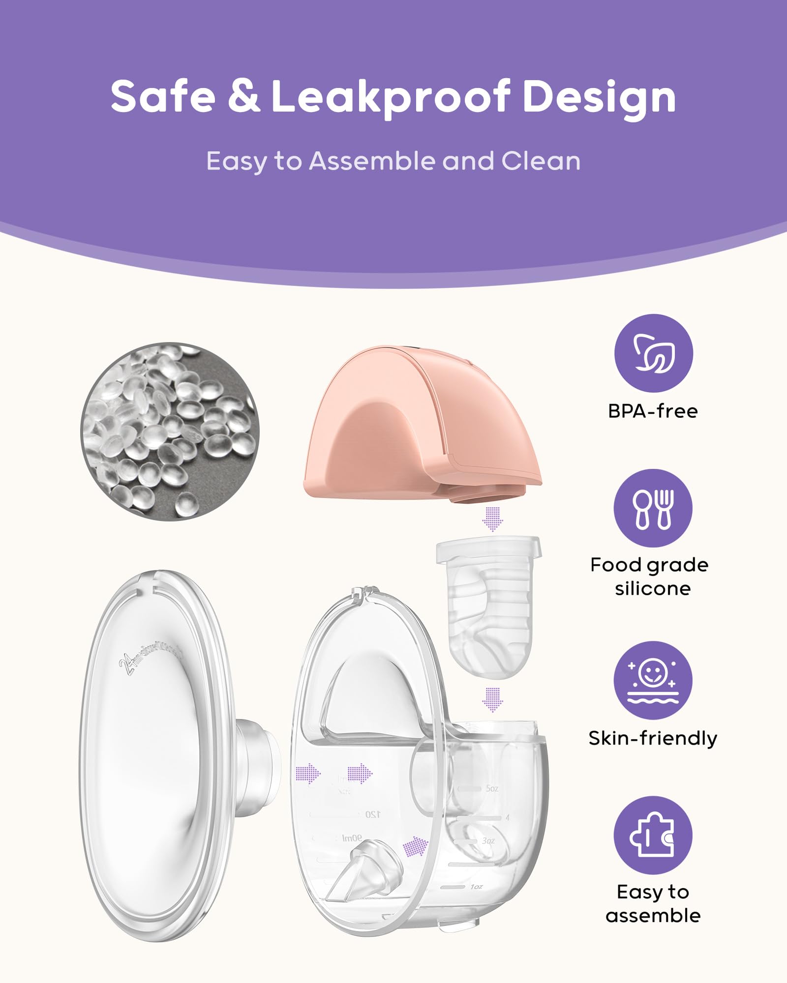 Nuliie S32 Hands Free Breast Pump, Wearable Lightweight Silicon, Pink