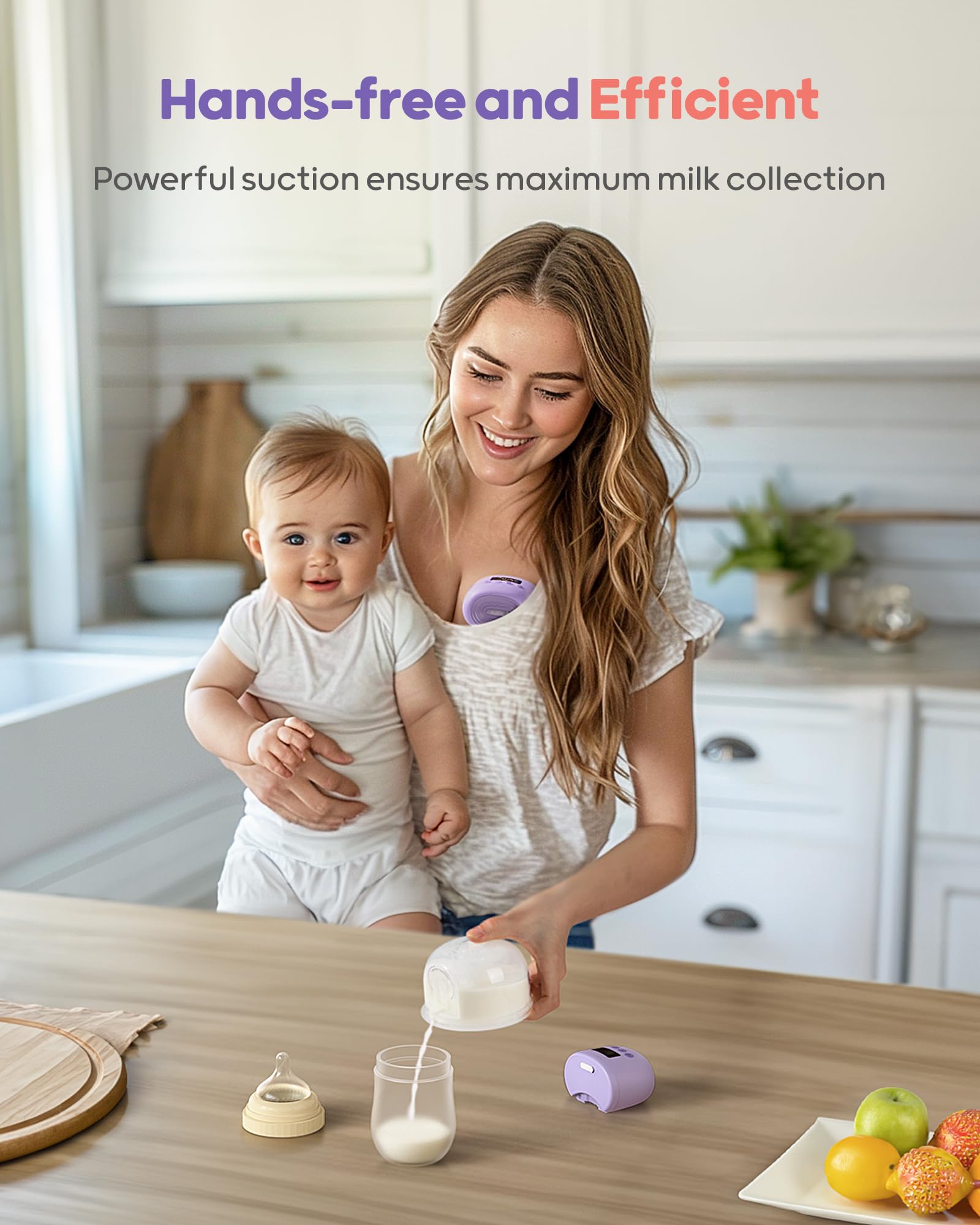 Nuliie  YM-8806 Wearable Breast Pump Electrical with Storage Bag, LED Display, Purple