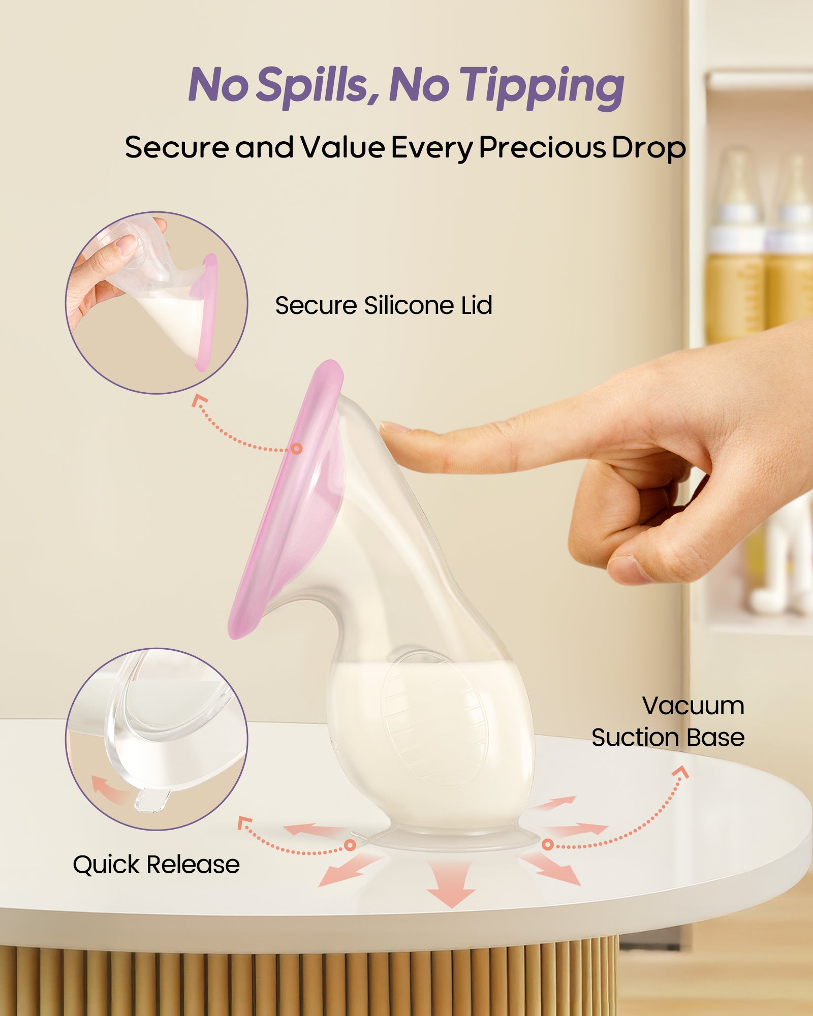 Nuliie Silicone Manual Breast Pump with Lid & Suction Cup
