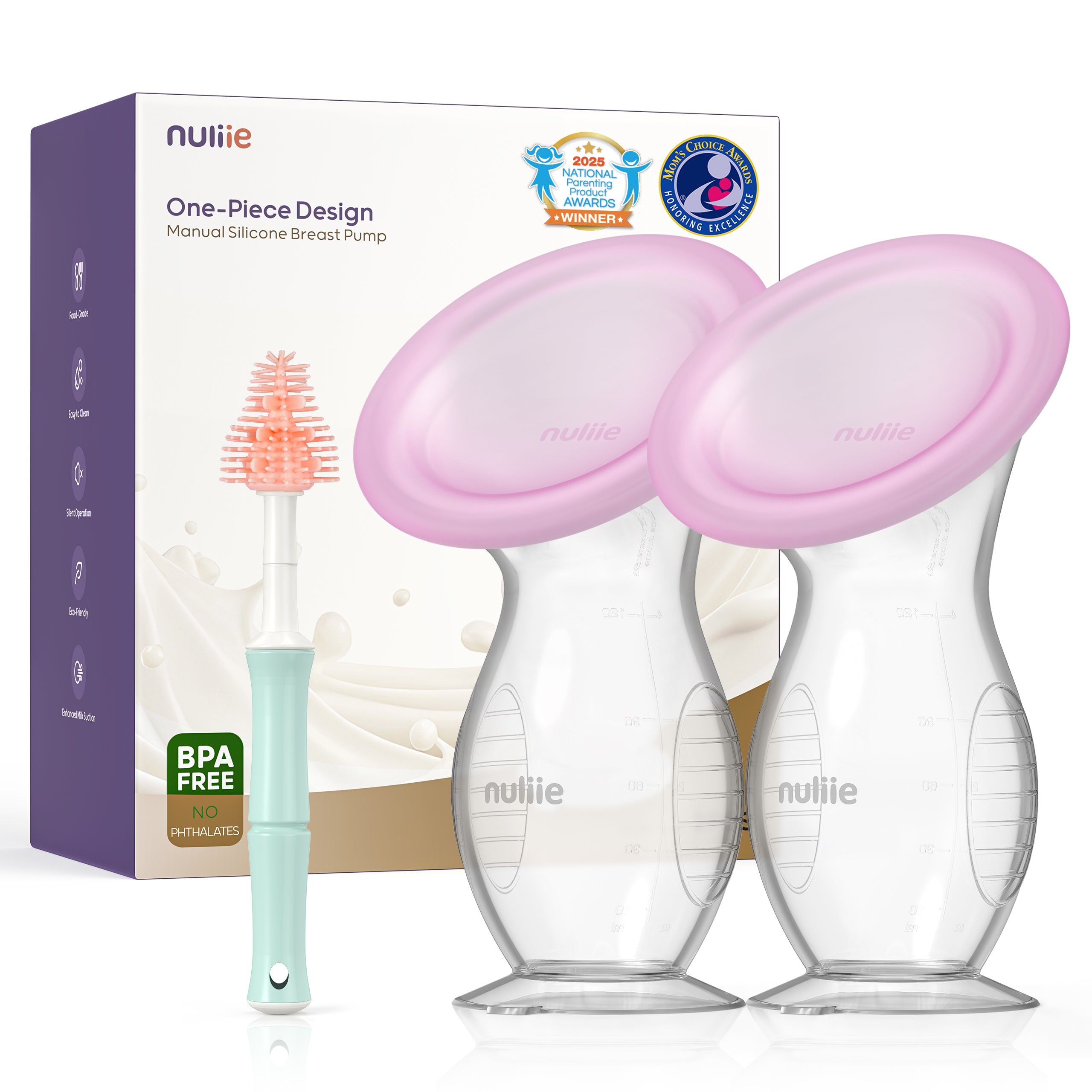 Nuliie Silicone Manual Breast Pump with Lid & Suction Cup