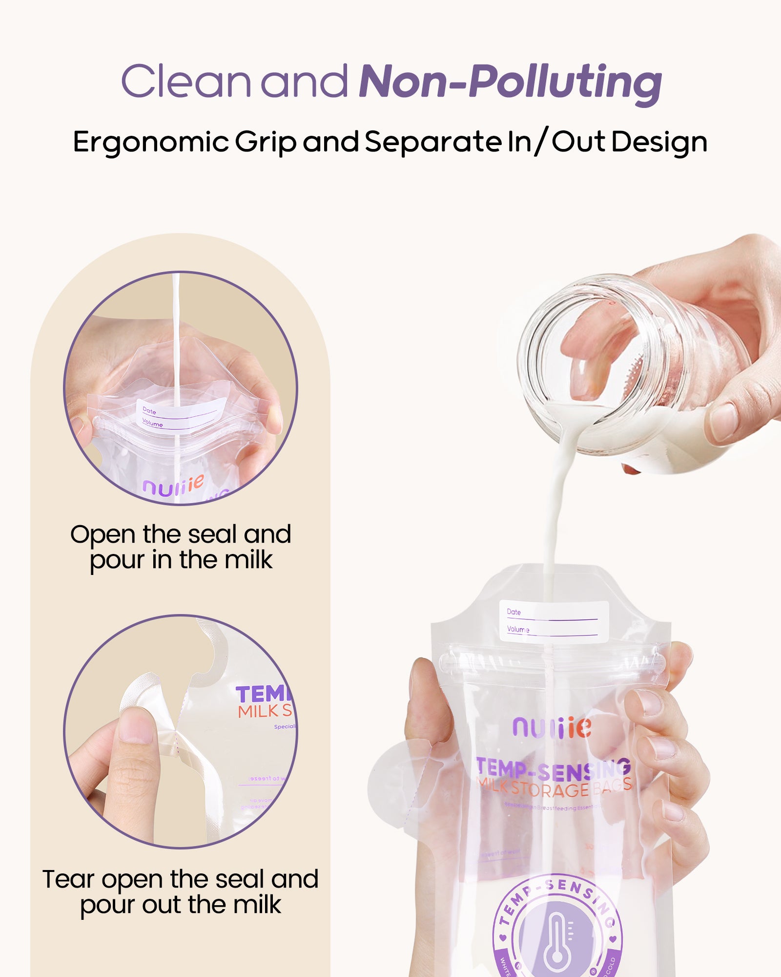 Nuliie Temp-Sensing Breastmilk Storage Bag with Locking Clamp