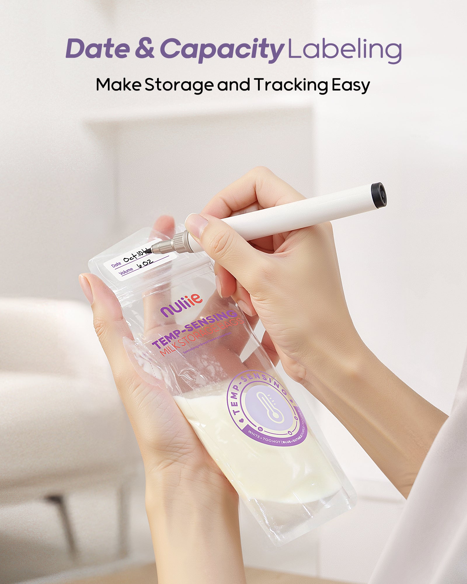Nuliie Temp-Sensing Breastmilk Storage Bag with Locking Clamp