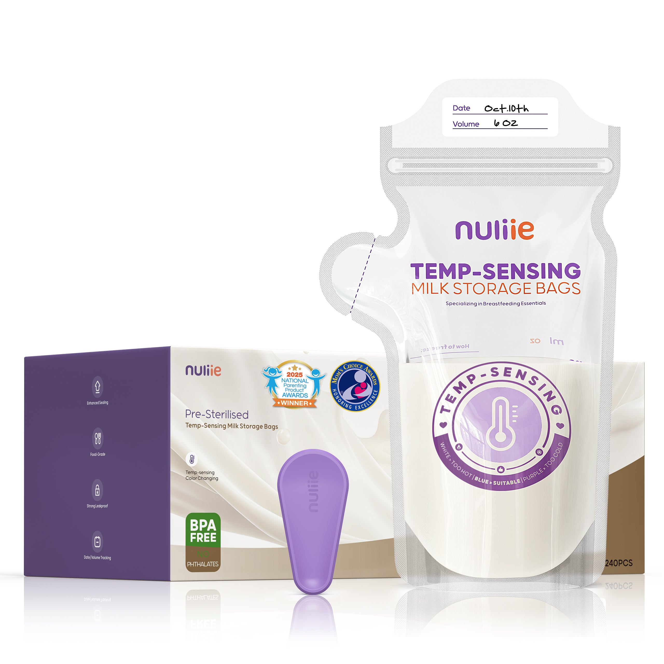 Nuliie Temp-Sensing Breastmilk Storage Bag with Locking Clamp