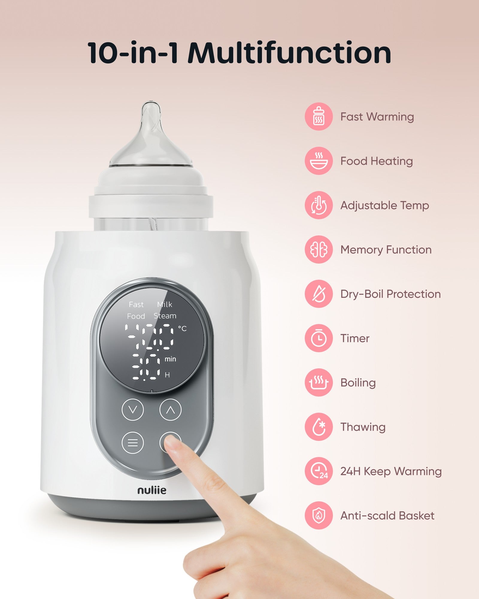 Nuliie Baby Bottle Warmer 10-in-1 with Digital LCD