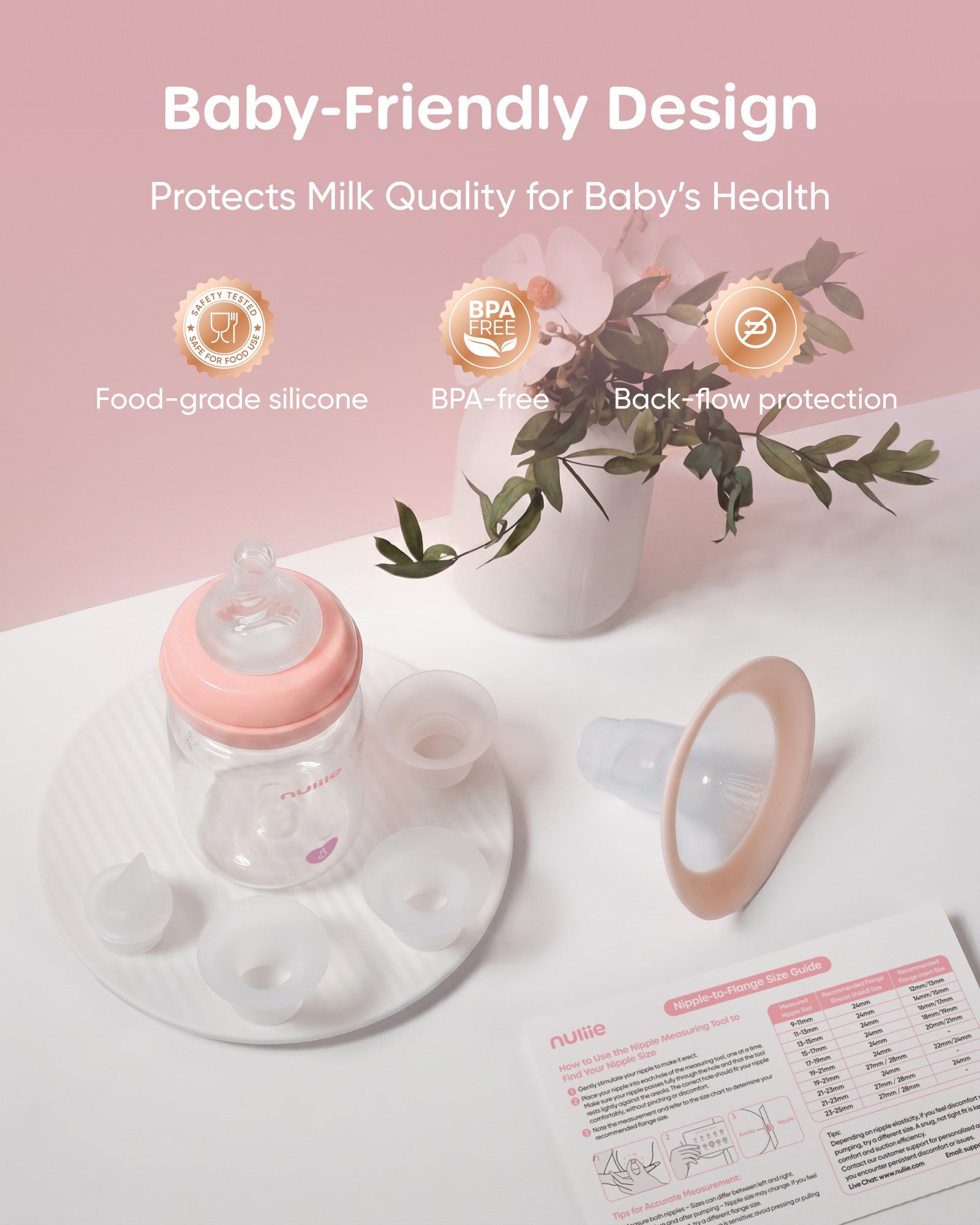Nuliie 8010 Manual Breast Pump, Adjustable Suction with Temperature-Indicating Bottle, BPA-Free, Heat Resistant