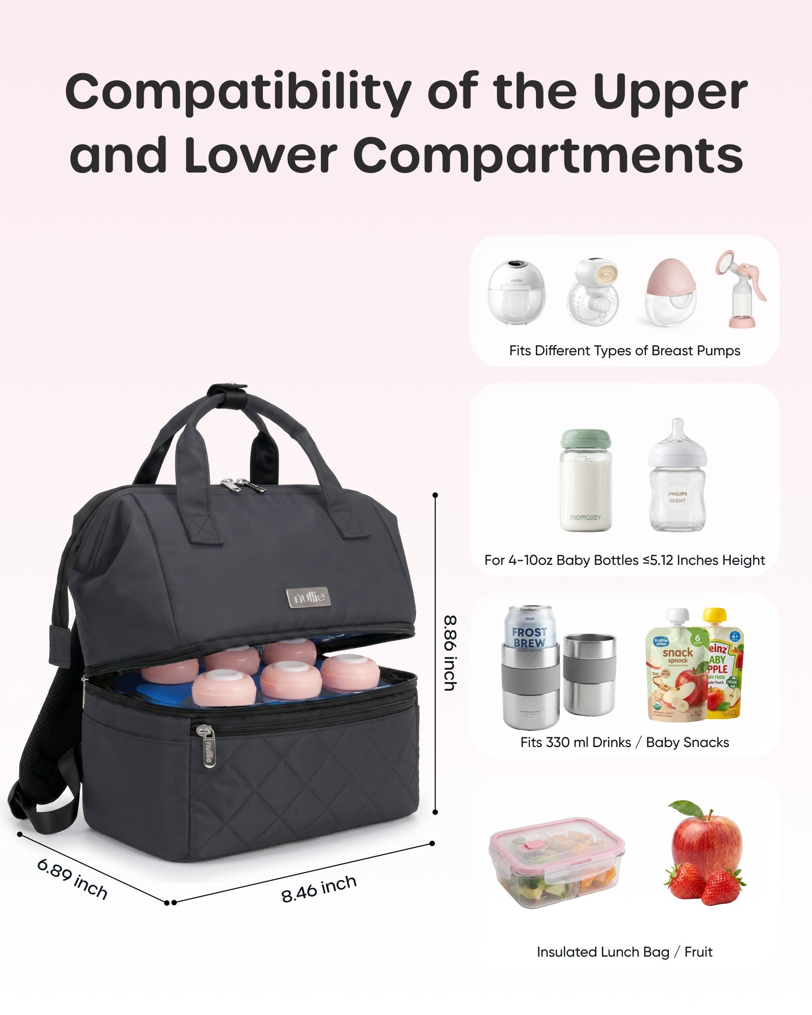 Nuliie Wearable Breast Pump Bag with Ice Pack, Cooler Compartment