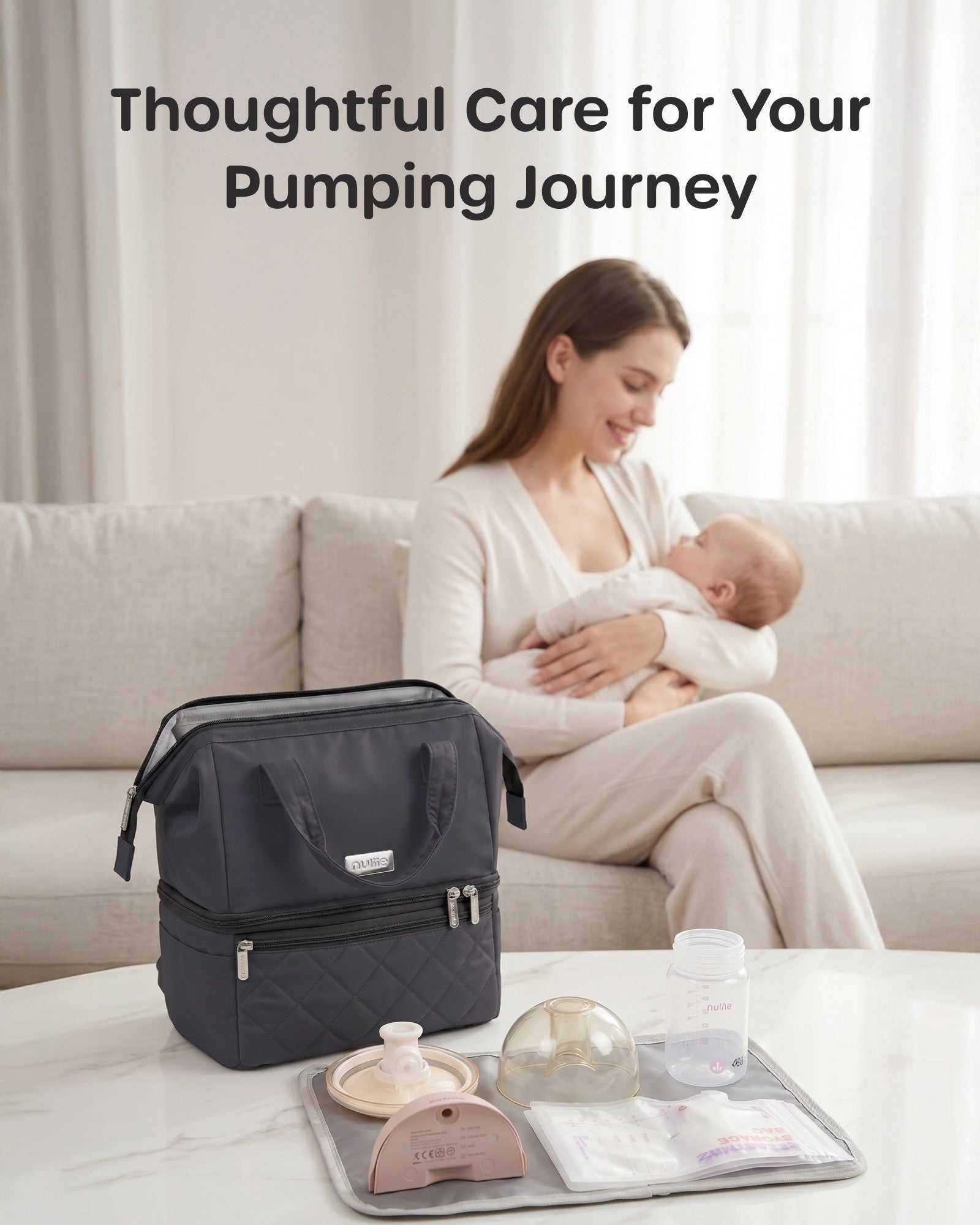 Nuliie Wearable Breast Pump Bag with Ice Pack, Cooler Compartment
