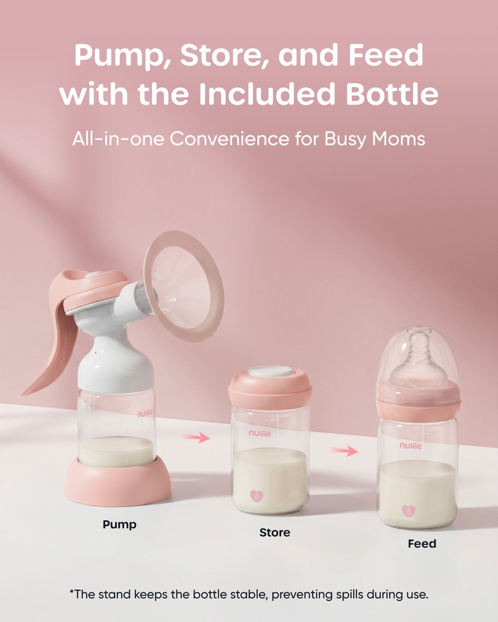Nuliie 8010 Manual Breast Pump, Adjustable Suction with Temperature-Indicating Bottle, BPA-Free, Heat Resistant