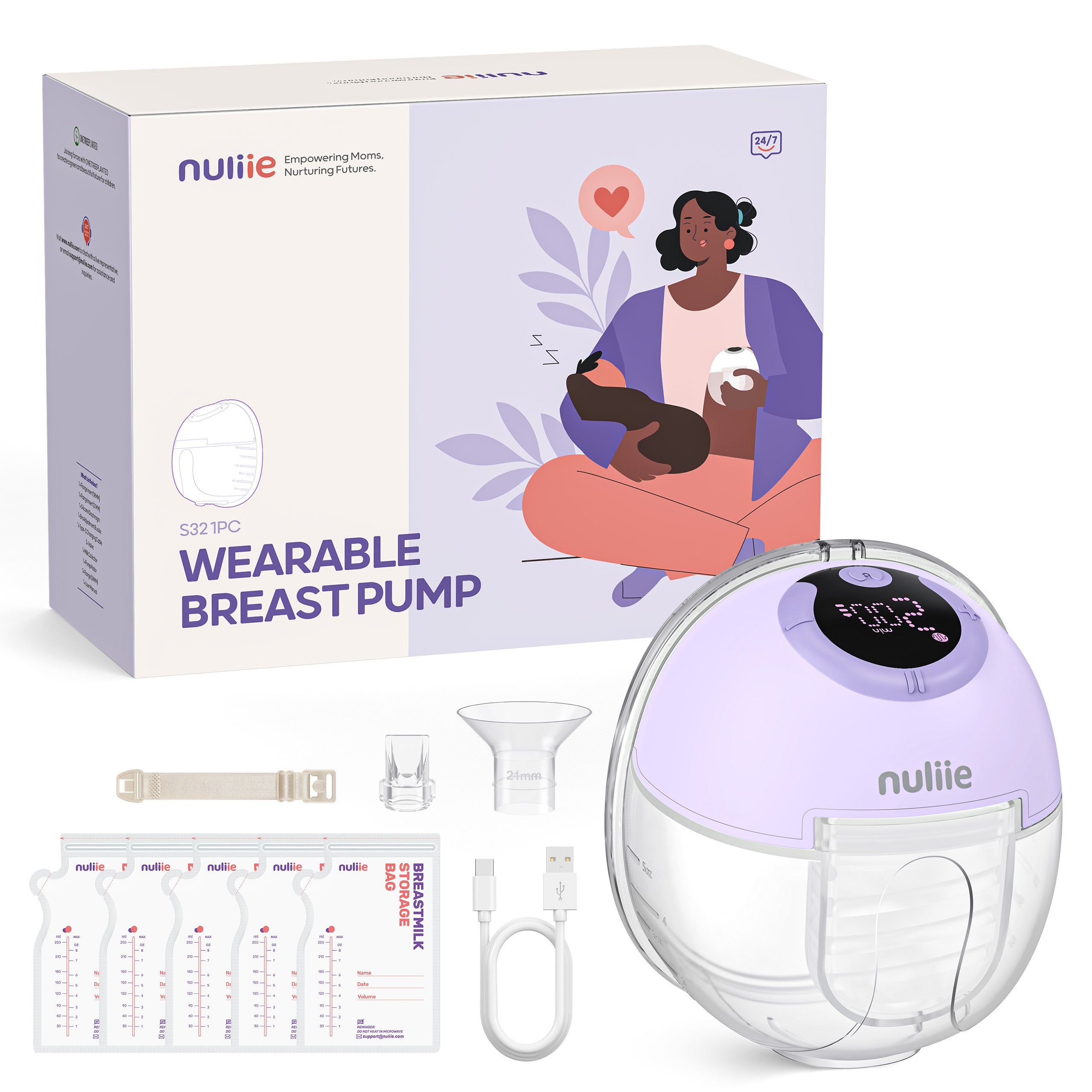 Nuliie S32 Hands Free Breast Pump, Wearable Lightweight Silicon, Purple