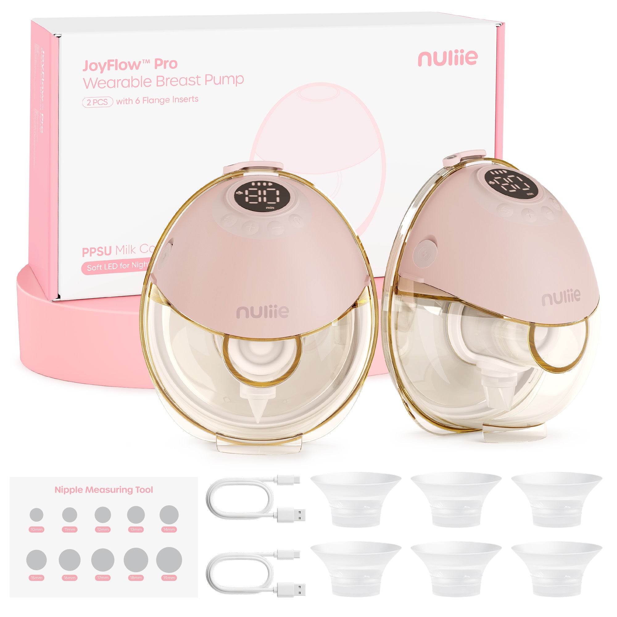 Nuliie S42 JoyFlow Pro Wearable Breast Pump with Night Light, 2-Pack