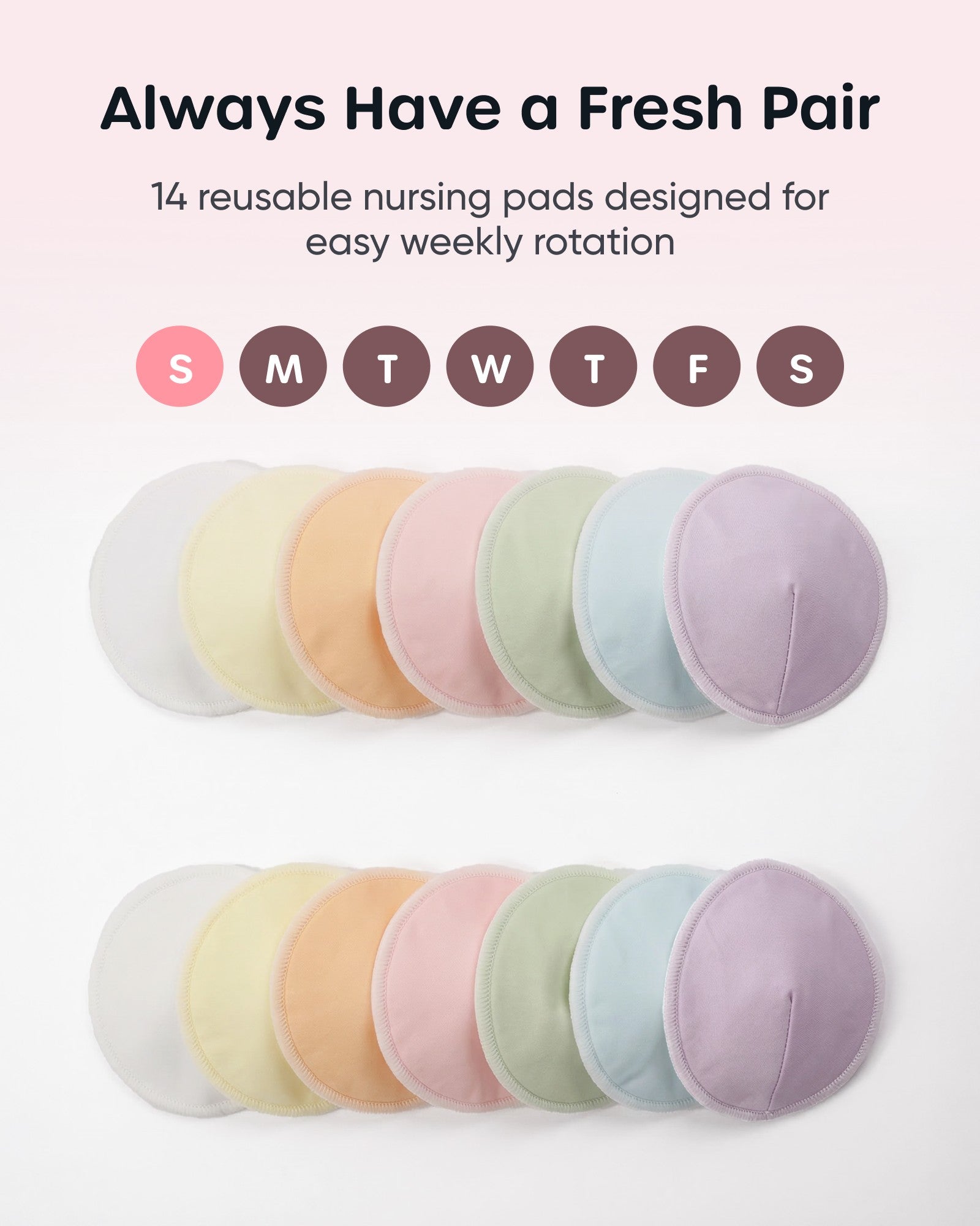 Nuliie Reusable Nursing Pads 14 Pack (7 Pairs), Contour Cup Shape for Better Coverage