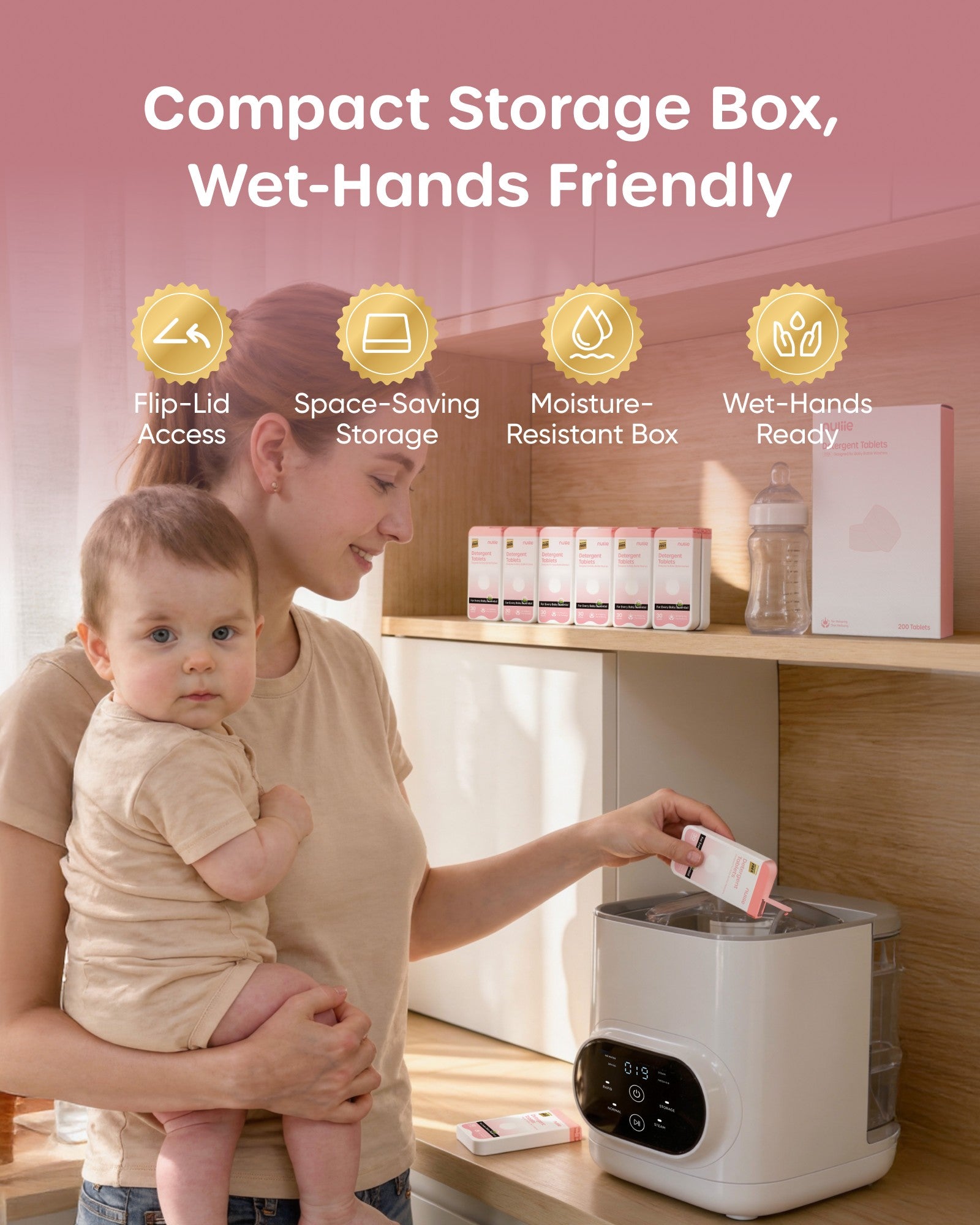 Nuliie Detergent Tablets with Convenient Box for All Baby Bottle Washers