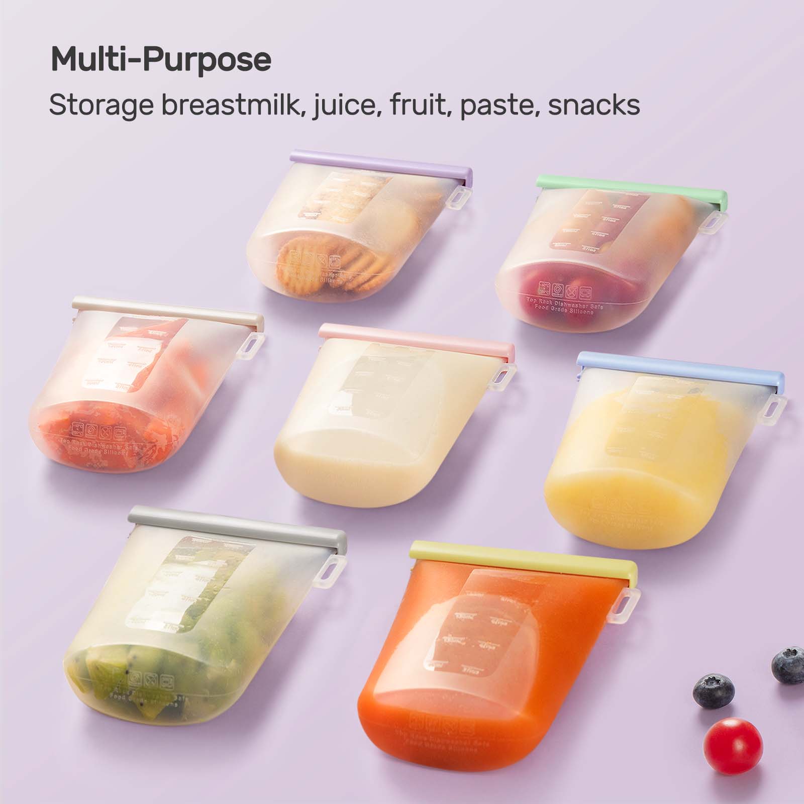 Nuliie 7 Pcs Silicone Breastmilk Storage Bags Reusable, 12oz/360ml
