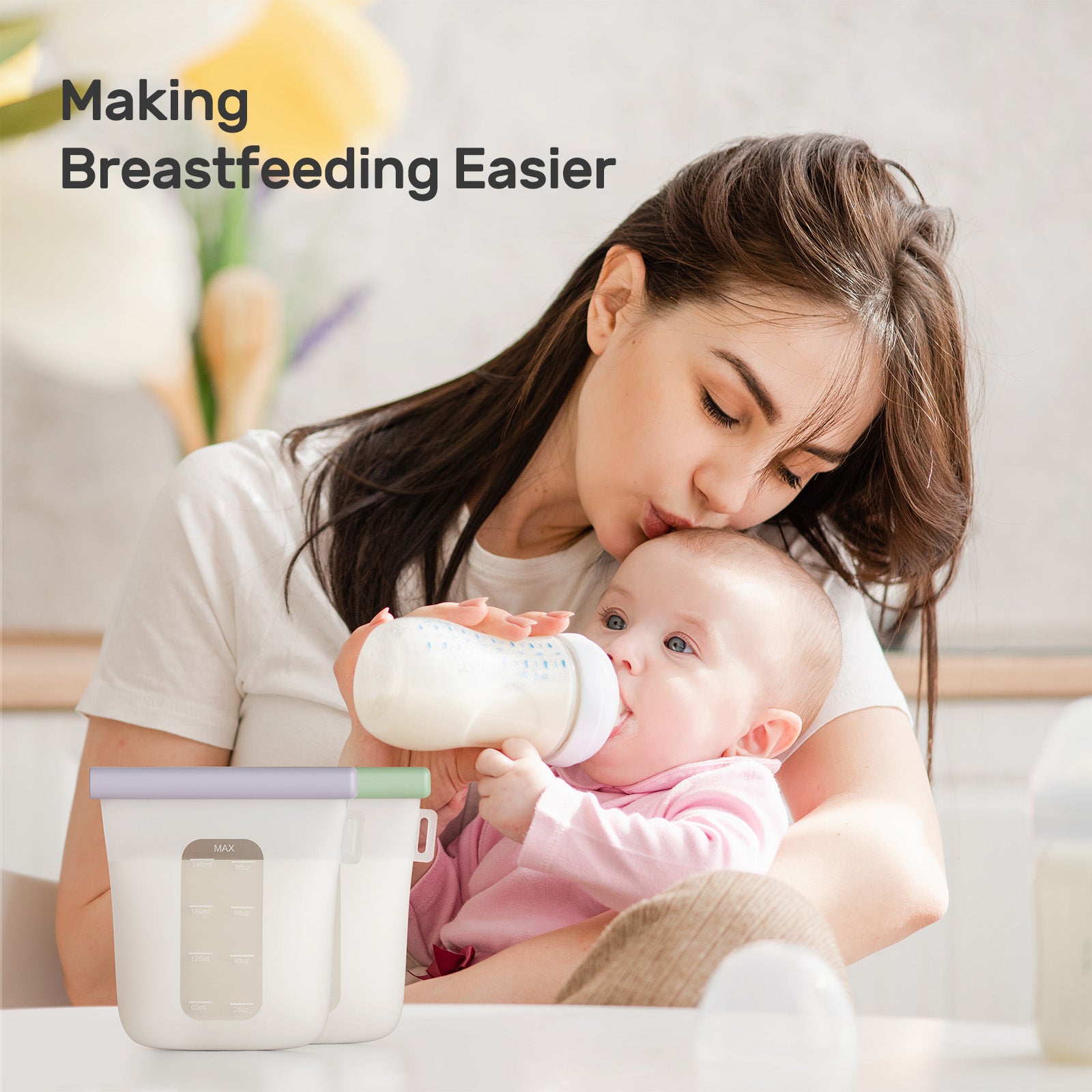 Nuliie 7 Pcs Silicone Breastmilk Storage Bags Reusable, 12oz/360ml