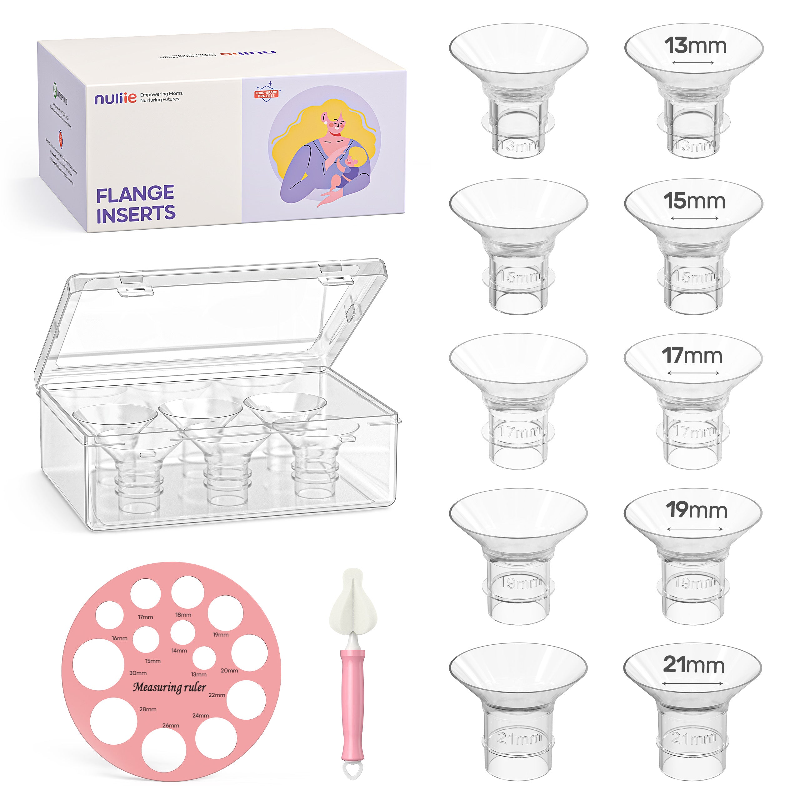 Nuliie Flange Inserts for Most Breast Pump, With Circular Measuring Ruler