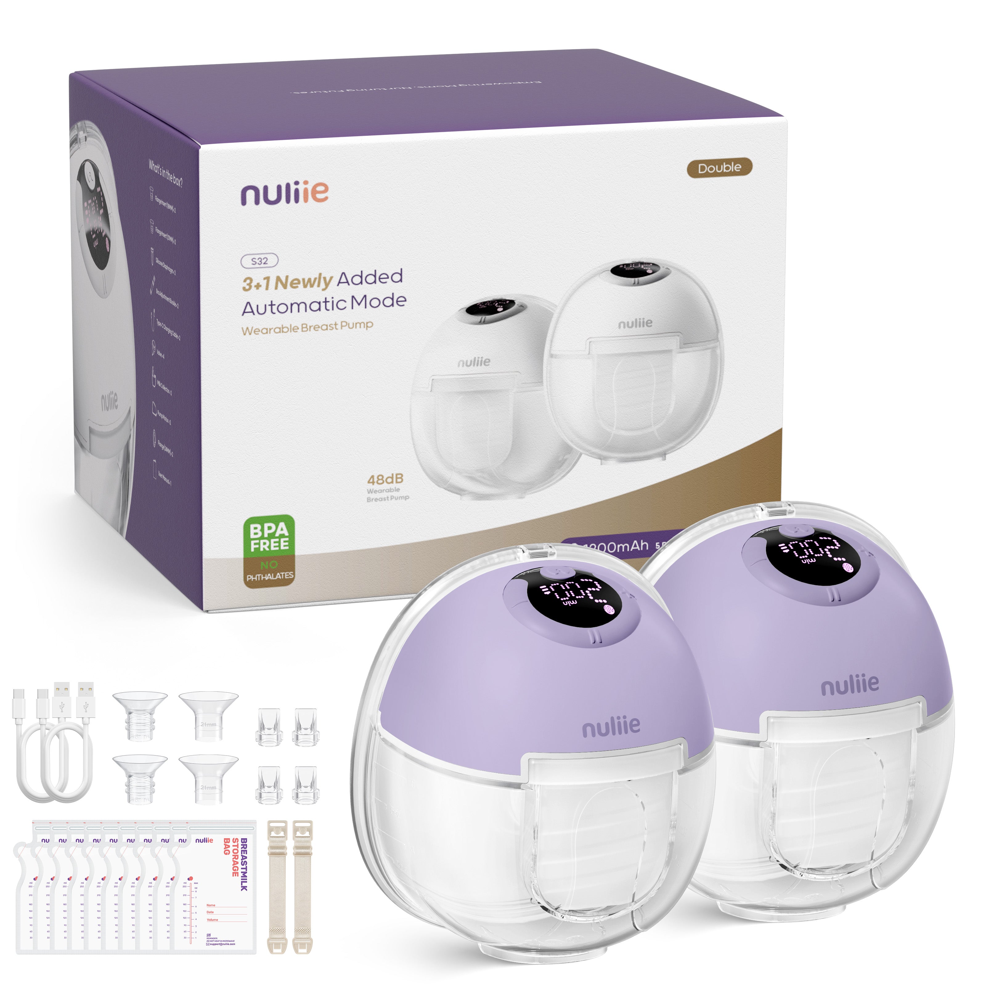 Nuliie S32 Hands Free Breast Pump, Wearable Lightweight Silicon, Purple