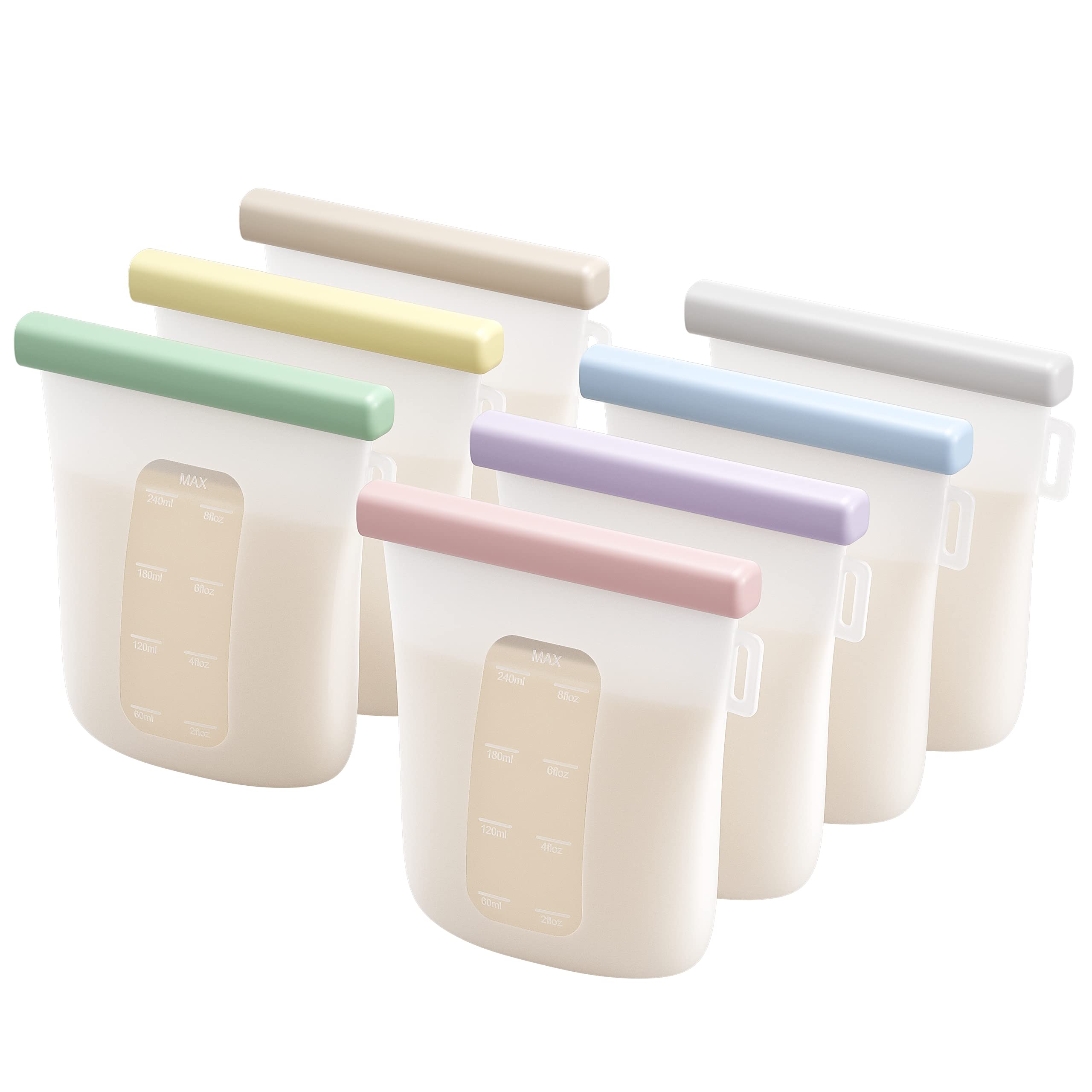 Nuliie 7 Pcs Silicone Breastmilk Storage Bags Reusable, 8oz/240ml