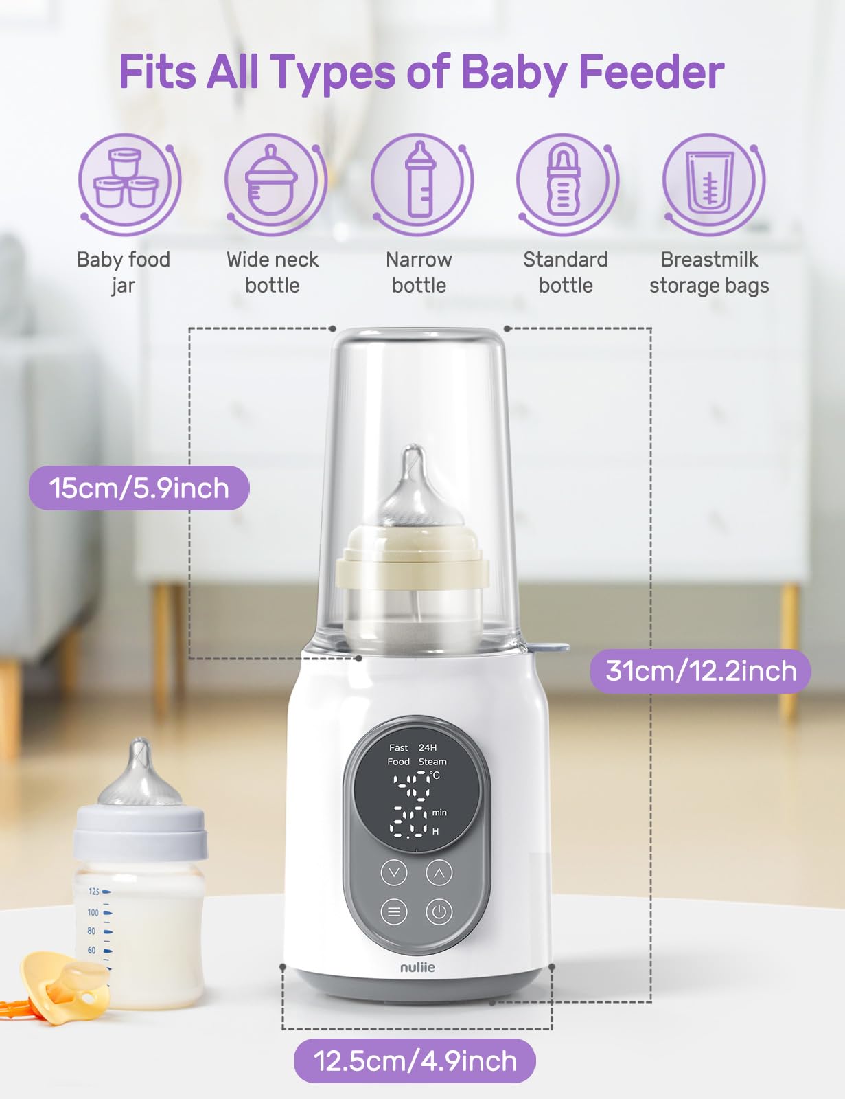 Nuliie Baby Bottle Warmer 6-in-1 with Digital LCD