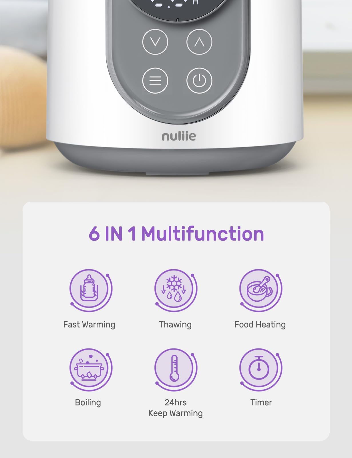 Nuliie Baby Bottle Warmer 6-in-1 with Digital LCD