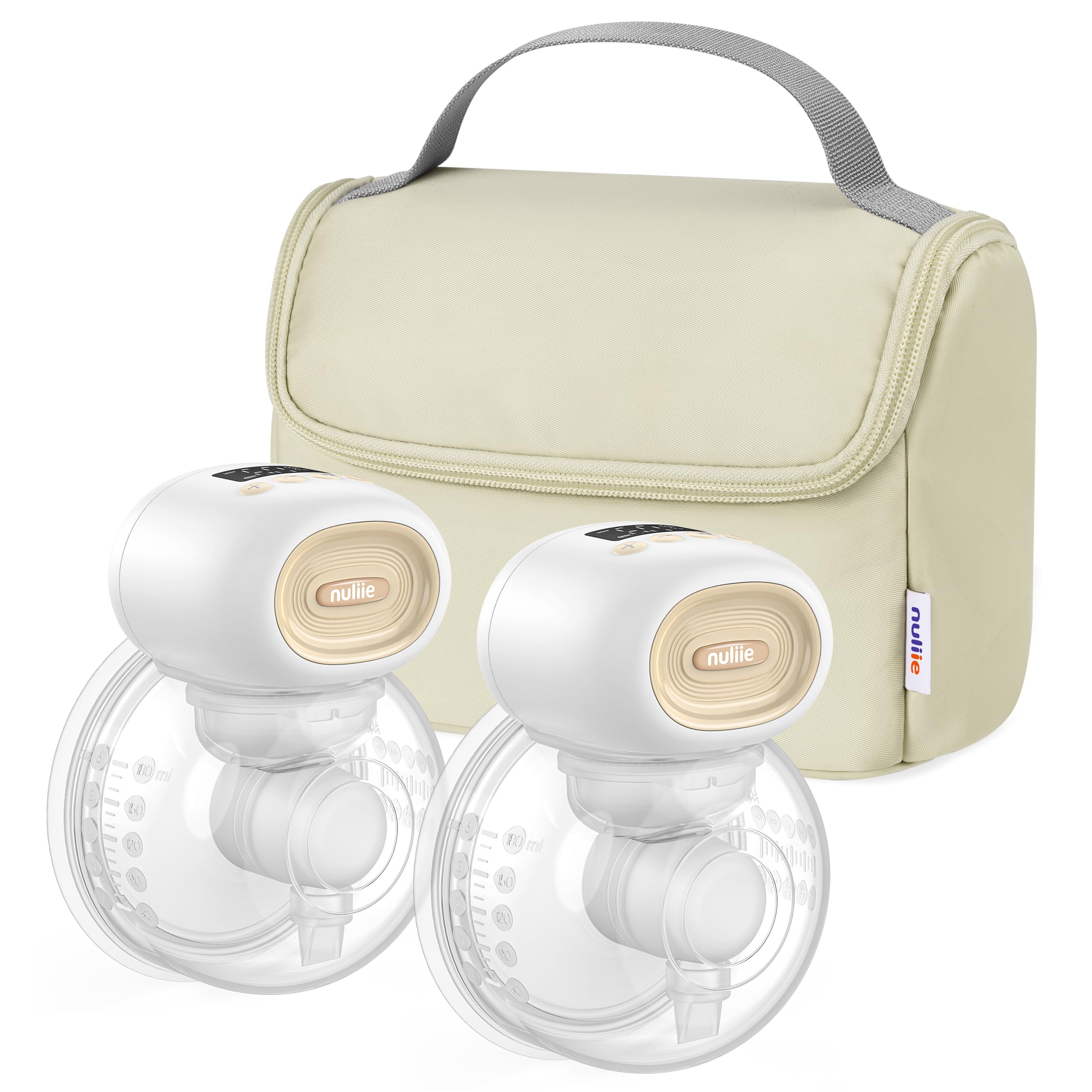 Nuliie Wearable Breast Pump Electrical with Storage Bag, LED Display, White