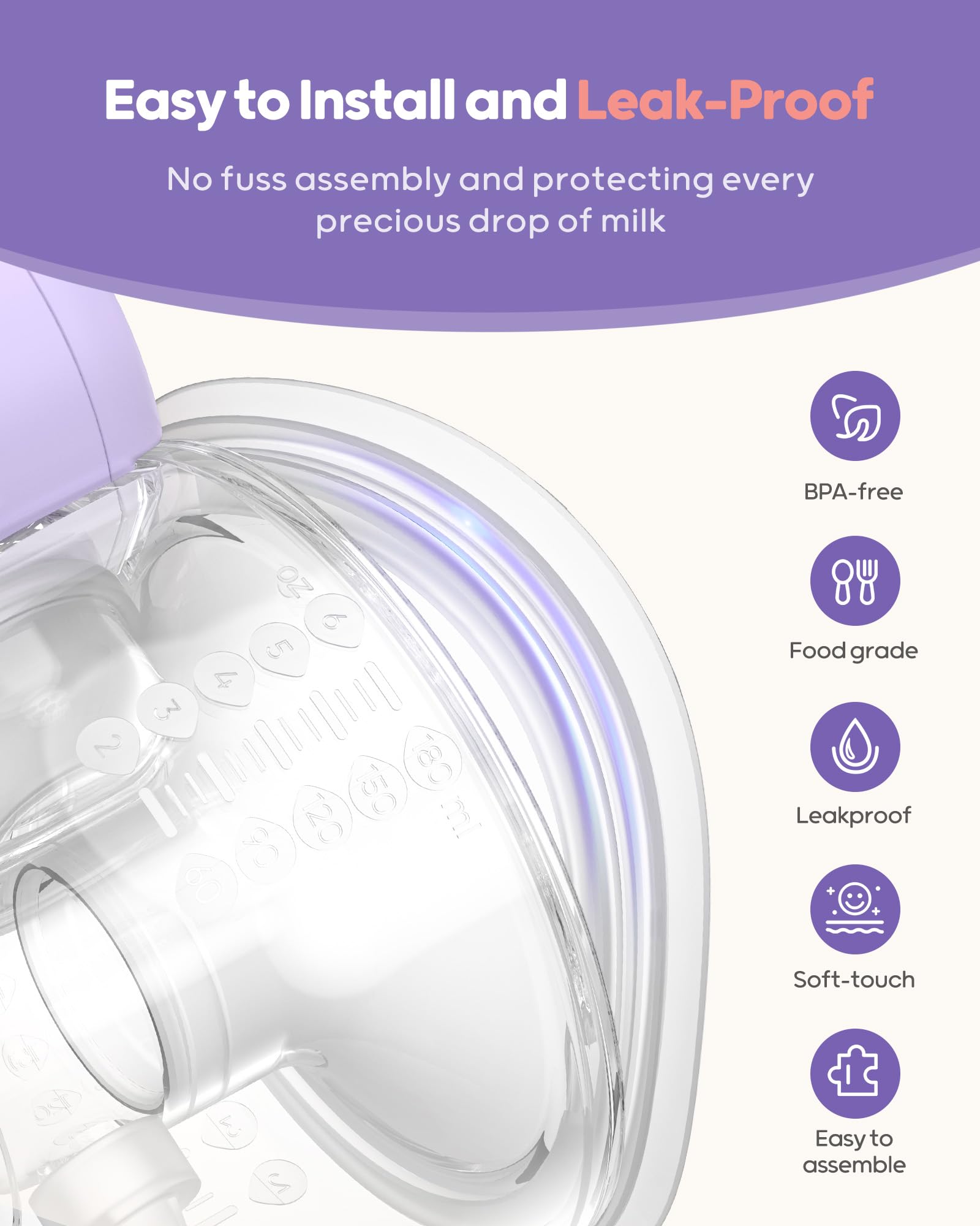 Nuliie Wearable Breast Pump Electrical with Storage Bag, LED Display, Purple