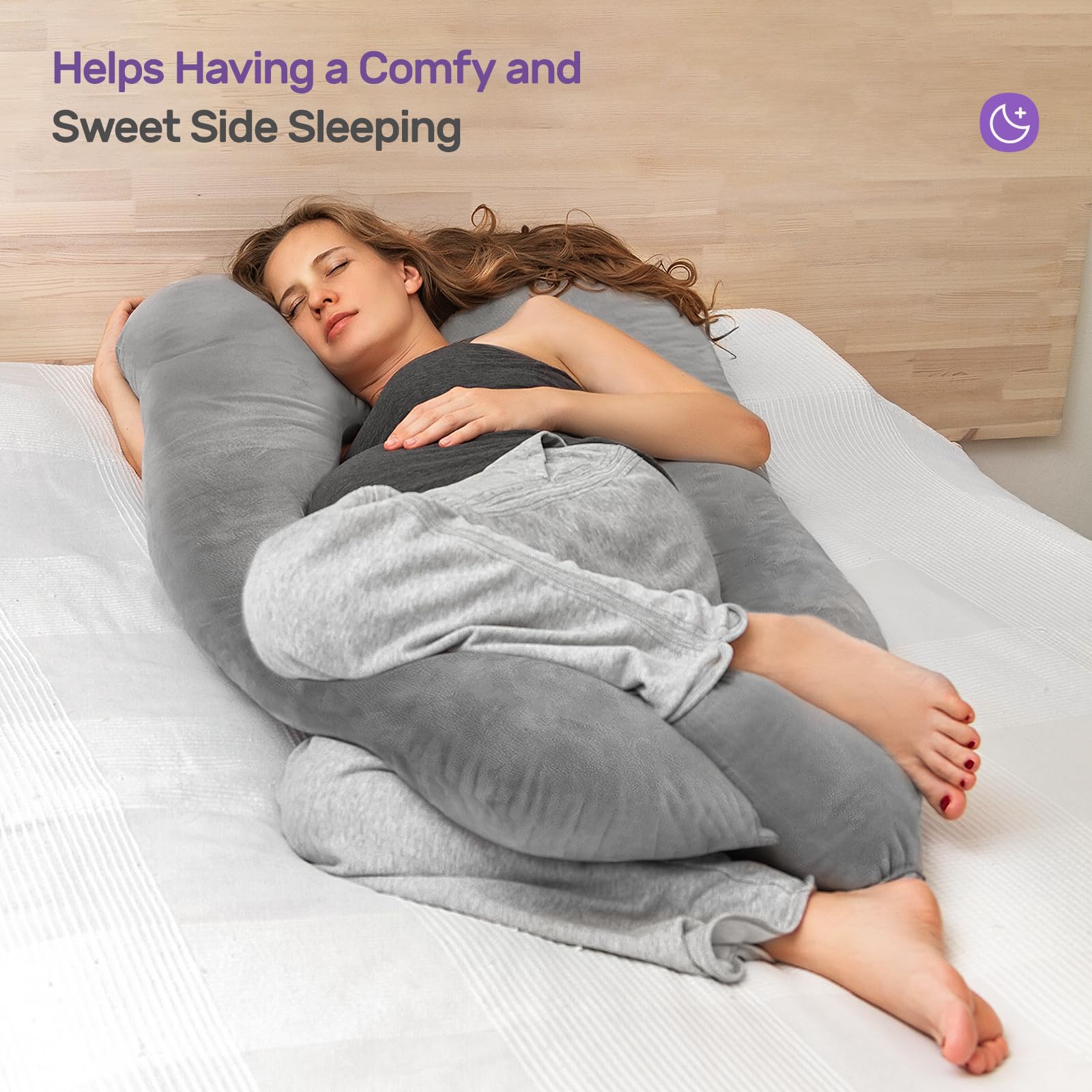 Nuliie Pregnancy Pillow for Sleeping, With Washable Velvet Cover