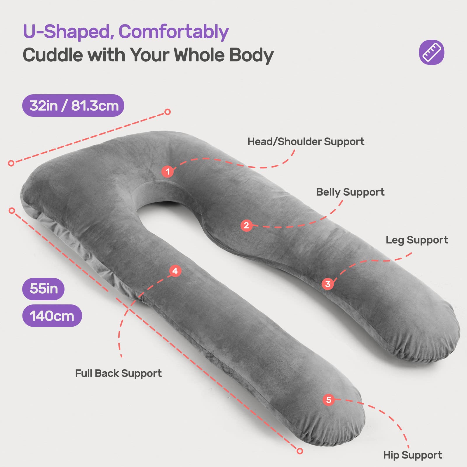 Nuliie Pregnancy Pillow for Sleeping, With Washable Velvet Cover