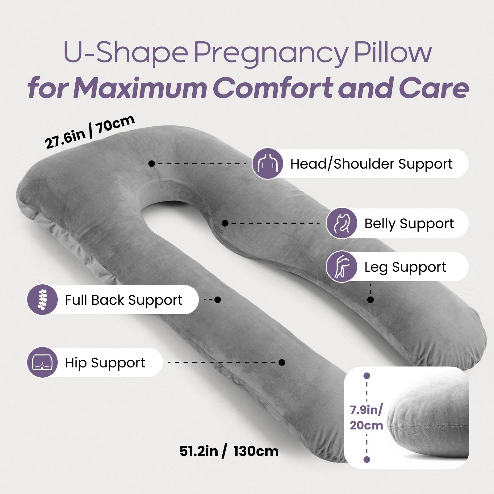 Nuliie Pregnancy Pillow for Sleeping, With Washable Velvet Cover