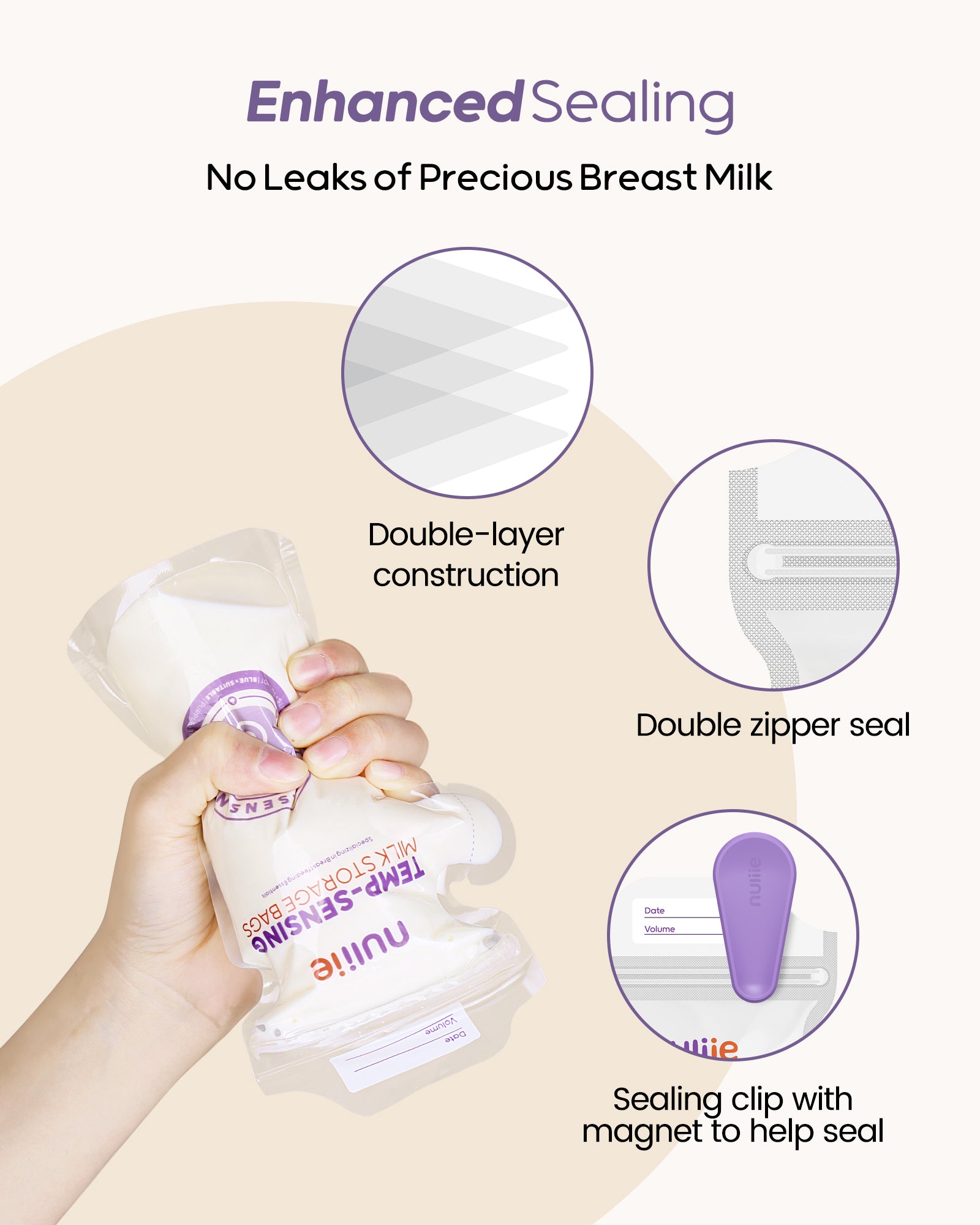 Nuliie Temp-Sensing Breastmilk Storage Bag with Locking Clamp