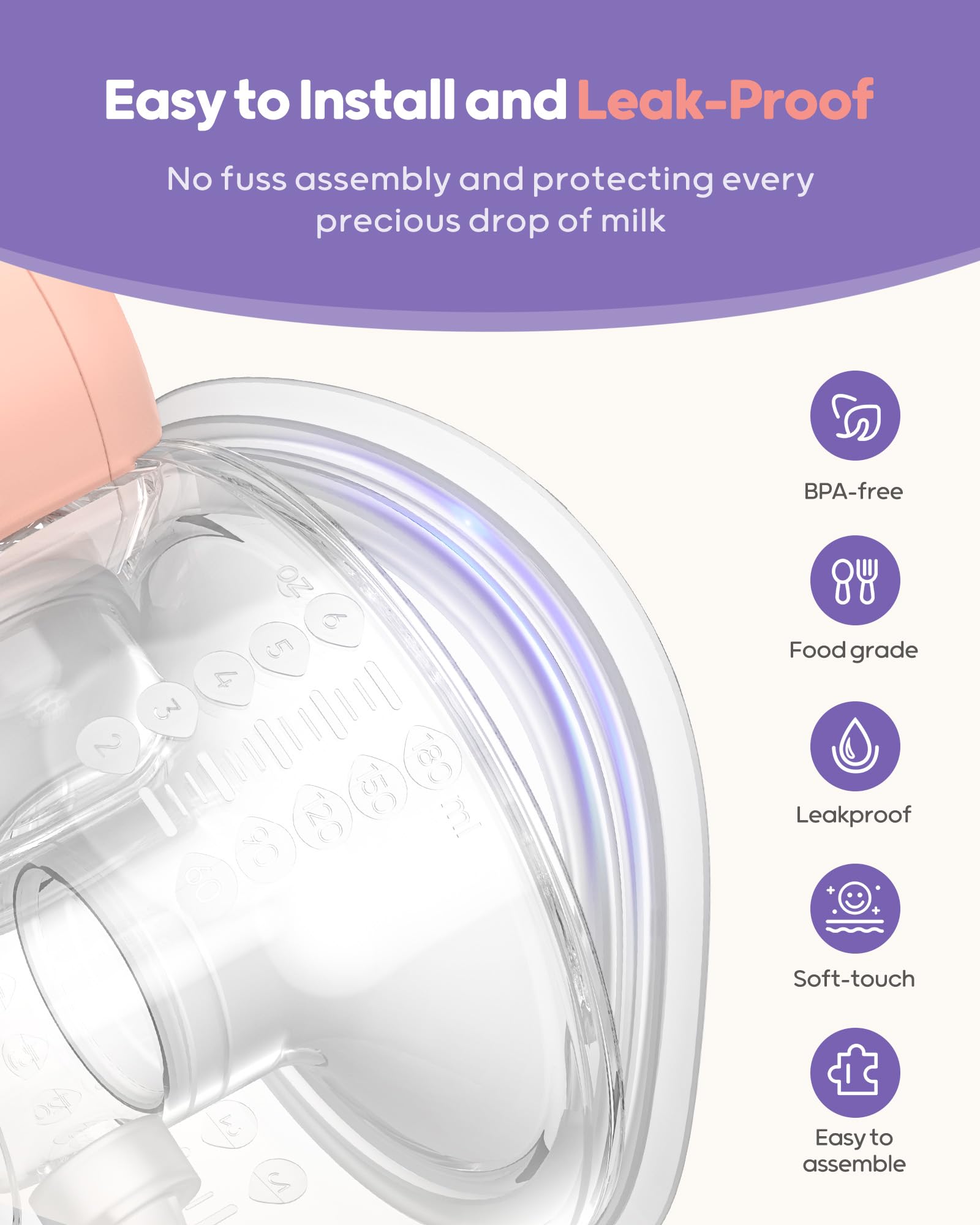 Nuliie YM-8806 Wearable Breast Pump Electrical with Storage Bag, LED Display, Pink