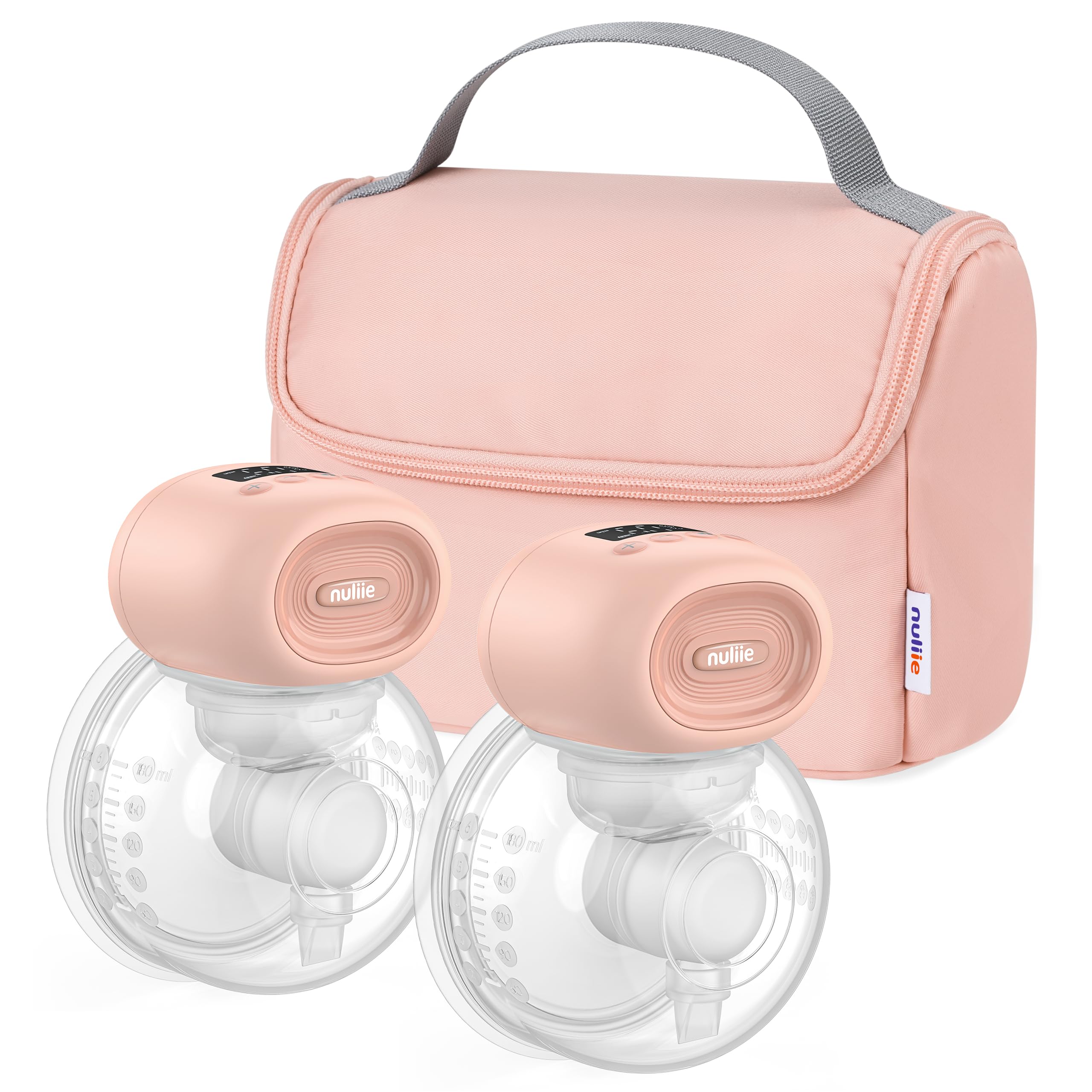 Nuliie Wearable Breast Pump Electrical with Storage Bag, LED Display, Pink