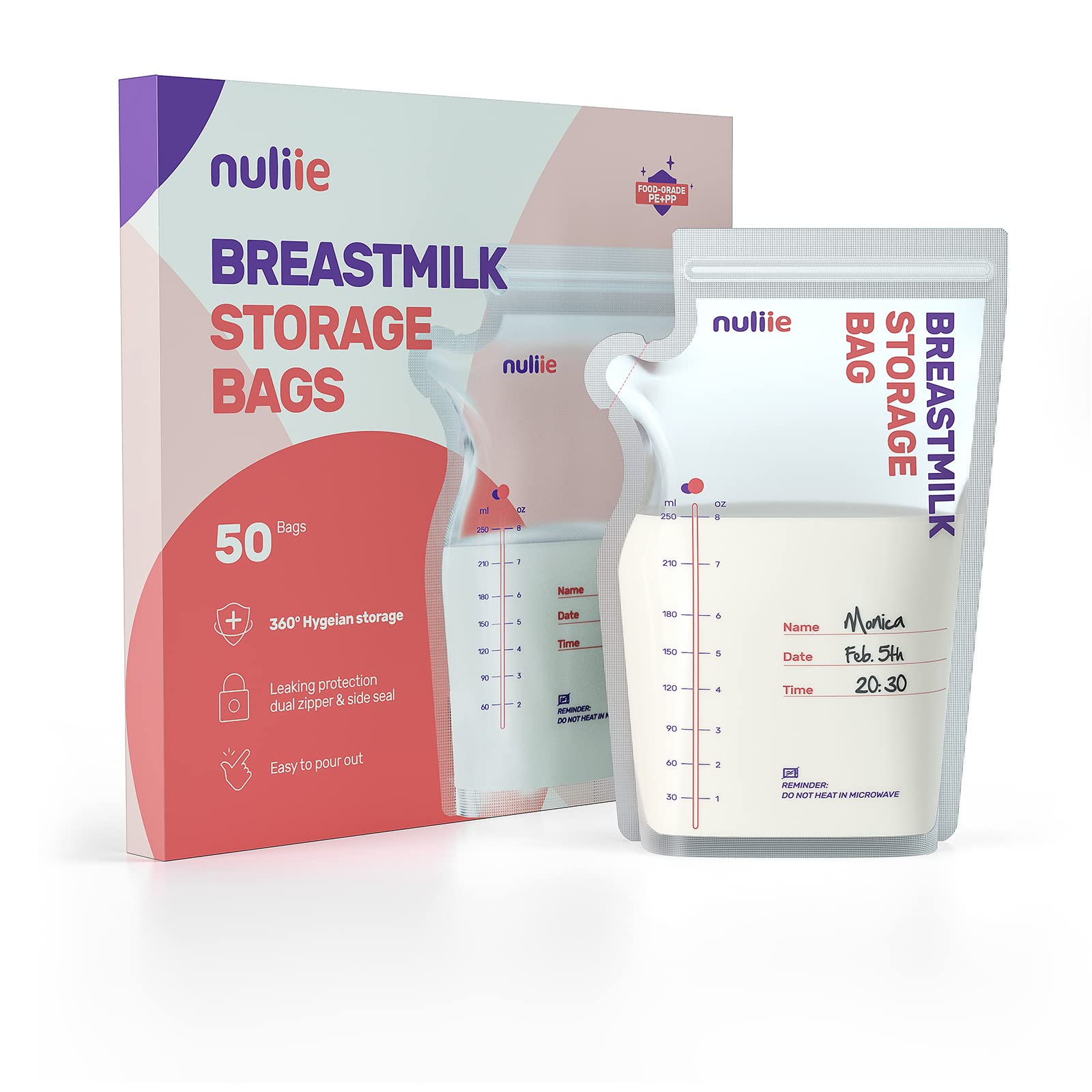 Nuliie 7 Pcs Silicone Breastmilk Storage Bags Reusable, 8oz/240ml Double  Leak-Proof Breastmilk Freezer Bags, BPA Free Self-Standing Milk Bags for